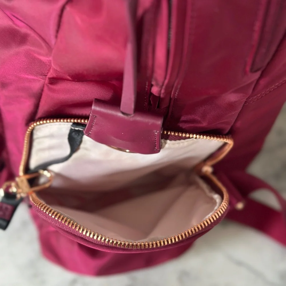 Tumi Voyageur Maroon Ladies Laptop Backpack with Gold Accents. Nylon and Leather - Picture 12 of 16